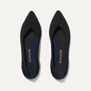 Rothy’s The Point in Solid Black Ballet Flat Shoes Sustainable Knit.